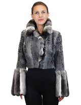 NATURAL GRAY RUSSIAN BROADTAIL & CHINCHILLA FUR SHORT BOLERO JACKET W/ BELL SLEEVES - from THE REAL FUR DEAL & DAVID APPEL FURS new and pre-owned online fur store!