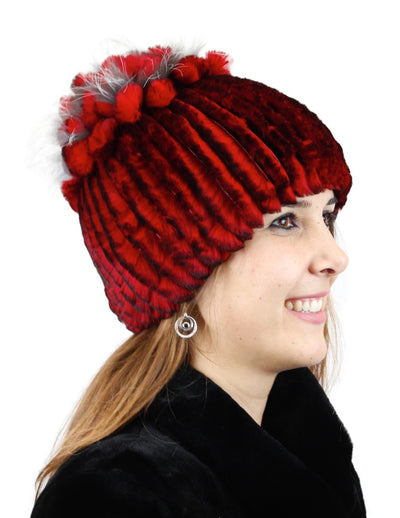 KNITTED REX RABBIT FUR & FOX FUR BEANIE, HAT - from THE REAL FUR DEAL & DAVID APPEL FURS new and pre-owned online fur store!