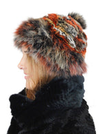 MULTICOLOR KNITTED REX RABBIT FUR & FOX FUR POM-POM BEANIE, HAT - from THE REAL FUR DEAL & DAVID APPEL FURS new and pre-owned online fur store!