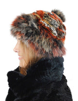 MULTICOLOR KNITTED REX RABBIT FUR & FOX FUR POM-POM BEANIE, HAT - from THE REAL FUR DEAL & DAVID APPEL FURS new and pre-owned online fur store!