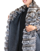 LAYERED SILVER FOX FUR AND GRAY KNITTED CASHMERE WRAP, SHAWL - from THE REAL FUR DEAL & DAVID APPEL FURS new and pre-owned online fur store!