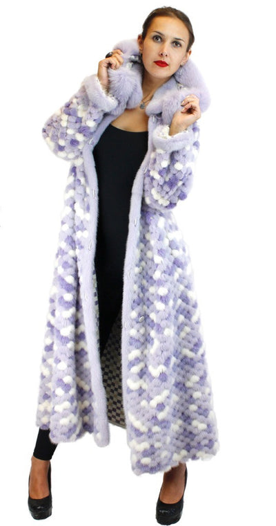 PRE-OWNED - NEVER WORN! - XL LONG PURPLE & WHITE MINK AND FOX FUR <b>REVERSIBLE</b> HOODED COAT - from THE REAL FUR DEAL & DAVID APPEL FURS new and pre-owned online fur store!