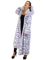 PRE-OWNED - NEVER WORN! - XL LONG PURPLE & WHITE MINK AND FOX FUR <b>REVERSIBLE</b> HOODED COAT - from THE REAL FUR DEAL & DAVID APPEL FURS new and pre-owned online fur store!