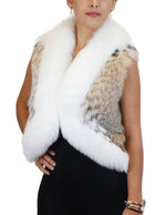 NATURAL MONTANA LYNX FUR VEST WITH WHITE SHADOW FOX FUR TRIM - from THE REAL FUR DEAL & DAVID APPEL FURS new and pre-owned online fur store!