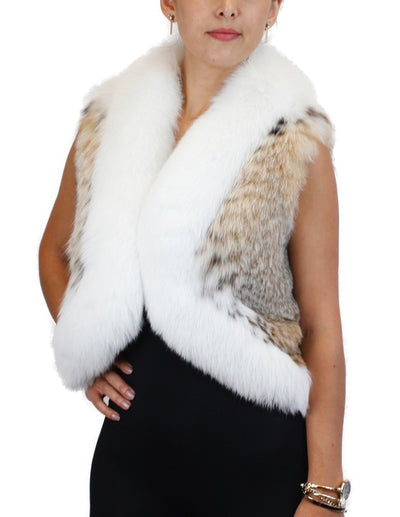 NATURAL MONTANA LYNX FUR VEST WITH WHITE SHADOW FOX FUR TRIM - from THE REAL FUR DEAL & DAVID APPEL FURS new and pre-owned online fur store!