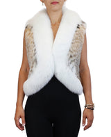 NATURAL MONTANA LYNX FUR VEST WITH WHITE SHADOW FOX FUR TRIM - from THE REAL FUR DEAL & DAVID APPEL FURS new and pre-owned online fur store!