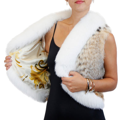 NATURAL MONTANA LYNX FUR VEST WITH WHITE SHADOW FOX FUR TRIM - from THE REAL FUR DEAL & DAVID APPEL FURS new and pre-owned online fur store!