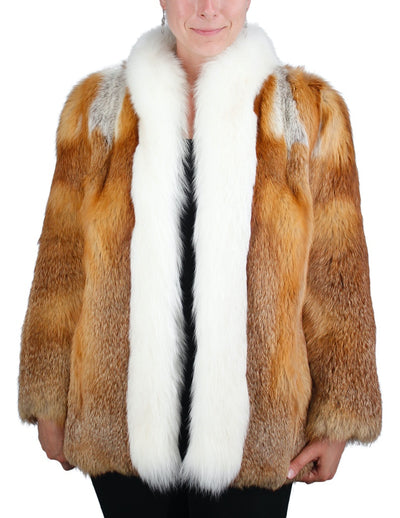 PRE-OWNED MEDIUM/LARGE RED FOX FUR JACKET WITH SHADOW FOX TRIM - from THE REAL FUR DEAL & DAVID APPEL FURS new and pre-owned online fur store!