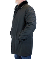 Men's Black Merino Shearling-Lined Buttoned Raincoat