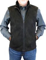 Black suede Merino Shearling Vest w/ Black Merino Shearling fur lining