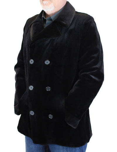 MEN'S BLACK SHEARED MINK FUR FITTED DOUBLE-BREASTED JACKET, PEACOAT - from THE REAL FUR DEAL & DAVID APPEL FURS new and pre-owned online fur store!