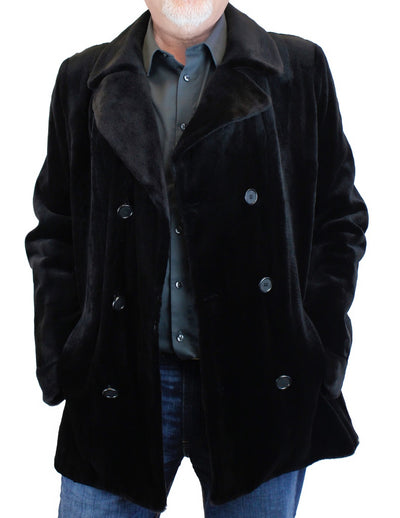 MEN'S BLACK SHEARED MINK FUR FITTED DOUBLE-BREASTED JACKET, PEACOAT - from THE REAL FUR DEAL & DAVID APPEL FURS new and pre-owned online fur store!