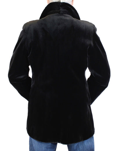 MEN'S BLACK SHEARED MINK FUR FITTED DOUBLE-BREASTED JACKET, PEACOAT - from THE REAL FUR DEAL & DAVID APPEL FURS new and pre-owned online fur store!