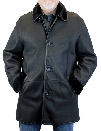 Men's Black Merino Shearling Coat w/ leather exterior