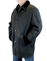 Men's Black Merino Shearling Coat w/ leather exterior