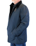 Men's Navy Blue Merino Shearling-Lined Rain Jacket/Raincoat