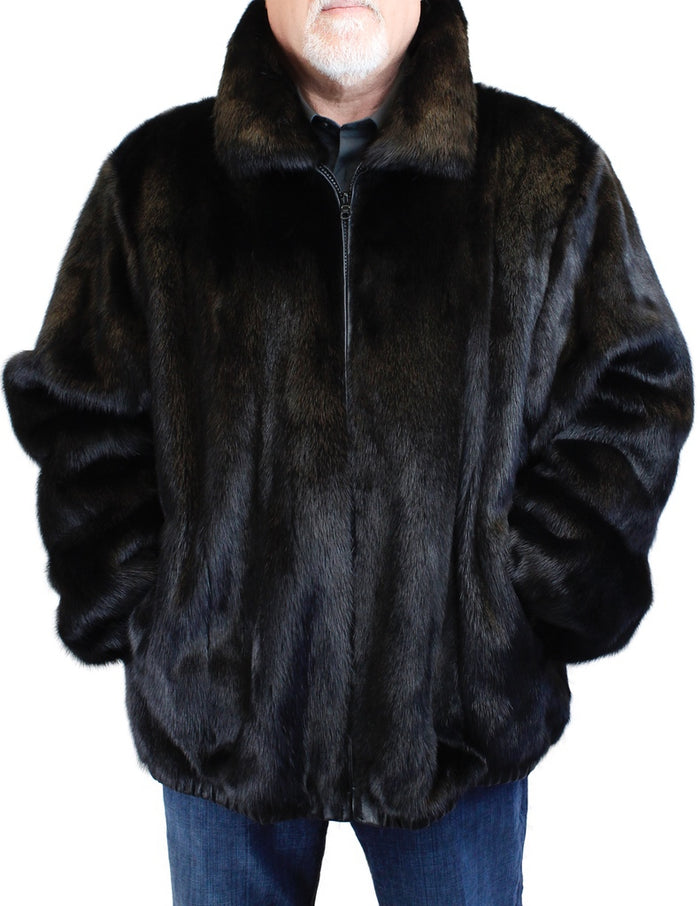 FRR Mink Fur Bomber Jacket Reversible to Leather in Black