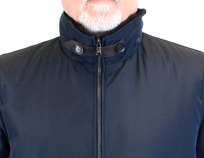 Men's Navy Blue Merino Shearling-Lined Rain Jacket/Raincoat