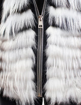 Hooded Black and White Layered Raccoon Fur Vest