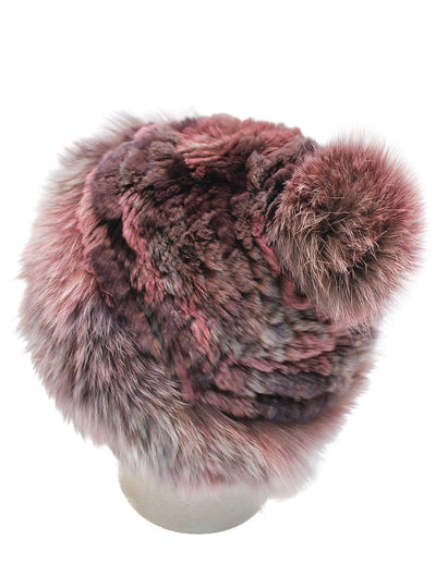 MULTICOLOR KNITTED REX RABBIT FUR & FOX FUR POM-POM BEANIE, HAT - from THE REAL FUR DEAL & DAVID APPEL FURS new and pre-owned online fur store!