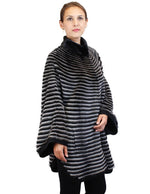 GRAY & BLACK HORIZONTAL STRIPED MINK FUR & WOOL PONCHO SWEATER - from THE REAL FUR DEAL & DAVID APPEL FURS new and pre-owned online fur store!