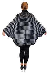 GRAY & BLACK HORIZONTAL STRIPED MINK FUR & WOOL PONCHO SWEATER - from THE REAL FUR DEAL & DAVID APPEL FURS new and pre-owned online fur store!