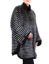 GRAY & BLACK HORIZONTAL STRIPED MINK FUR & WOOL PONCHO SWEATER - from THE REAL FUR DEAL & DAVID APPEL FURS new and pre-owned online fur store!