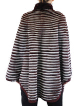 WINE RED & GRAY HORIZONTAL STRIPED MINK FUR & WOOL PONCHO SWEATER - from THE REAL FUR DEAL & DAVID APPEL FURS new and pre-owned online fur store!