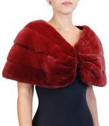 DARK RED DYED MINK FUR HORIZONTAL PLEATED CAPELET, BURGUNDY - from THE REAL FUR DEAL & DAVID APPEL FURS new and pre-owned online fur store!