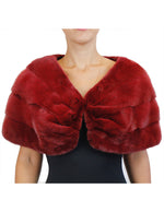 DARK RED DYED MINK FUR HORIZONTAL PLEATED CAPELET, BURGUNDY - from THE REAL FUR DEAL & DAVID APPEL FURS new and pre-owned online fur store!