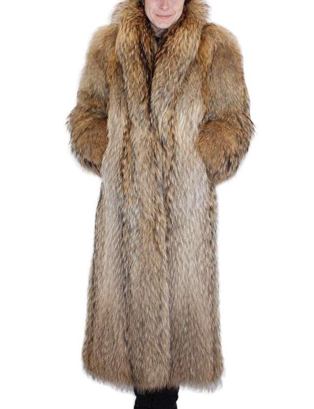PRE-OWNED MEDIUM/LARGE NATURAL FINNISH RACCOON FUR COAT - THICK FUR! - from THE REAL FUR DEAL & DAVID APPEL FURS new and pre-owned online fur store!