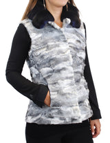 NATURAL GRAY RUSSIAN BROADTAIL LAMB VEST WITH MIDNIGHT BLUE CHINCHILLA FUR COLLAR - from THE REAL FUR DEAL & DAVID APPEL FURS new and pre-owned online fur store!