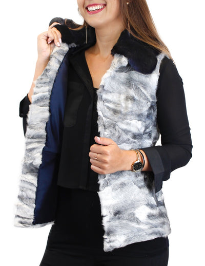 NATURAL GRAY RUSSIAN BROADTAIL LAMB VEST WITH MIDNIGHT BLUE CHINCHILLA FUR COLLAR - from THE REAL FUR DEAL & DAVID APPEL FURS new and pre-owned online fur store!