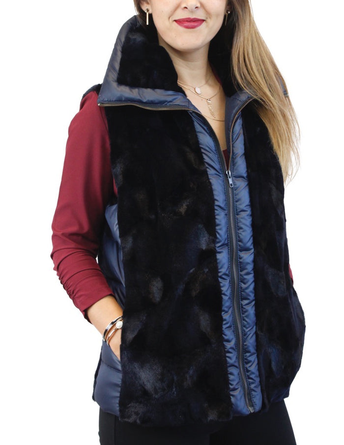 Mink fur jacket mink reversible jacket blue color - Furriers online