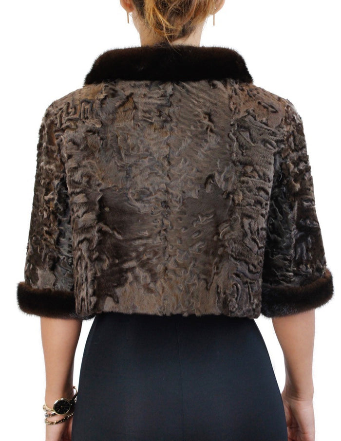 NATURAL BROWN RUSSIAN BROADTAIL SHORT BOLERO JACKET W MAHOGANY MINK F The Real Fur Deal