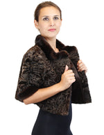 NATURAL BROWN RUSSIAN BROADTAIL SHORT BOLERO JACKET W/ MAHOGANY MINK FUR TRIM - from THE REAL FUR DEAL & DAVID APPEL FURS new and pre-owned online fur store!