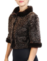 NATURAL BROWN RUSSIAN BROADTAIL SHORT BOLERO JACKET W/ MAHOGANY MINK FUR TRIM - from THE REAL FUR DEAL & DAVID APPEL FURS new and pre-owned online fur store!