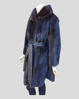 Dark Mink Fur Coat - belted side view