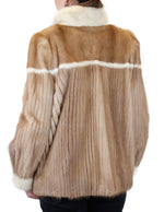 PRE-OWNED MEDIUM <b>ROBINSON’S</b> TWO-TONE PASTEL & BEIGE CORDUROY MINK FUR JACKET - from THE REAL FUR DEAL & DAVID APPEL FURS new and pre-owned online fur store!