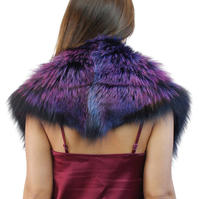 PURPLE & BLUE DYED SILVER FOX FUR COLLAR/SHAWL WITH BROOCH - from THE REAL FUR DEAL & DAVID APPEL FURS new and pre-owned online fur store!