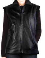 Black Diamond-Cut Sheared Mink Fur & Lambskin Leather Vest