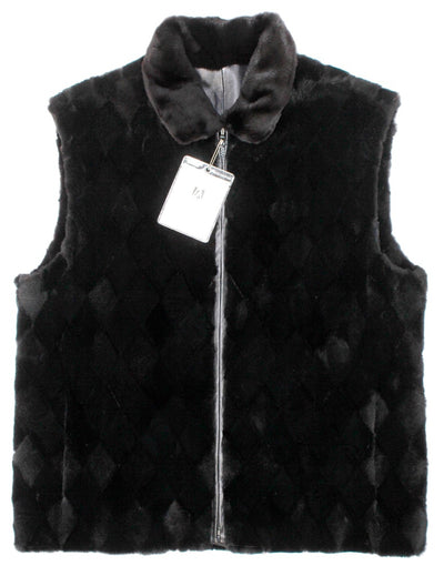 Black Diamond-Cut Sheared Mink Fur & Lambskin Leather Vest