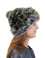 MULTICOLOR KNITTED REX RABBIT FUR & FOX FUR POM-POM BEANIE, HAT - from THE REAL FUR DEAL & DAVID APPEL FURS new and pre-owned online fur store!