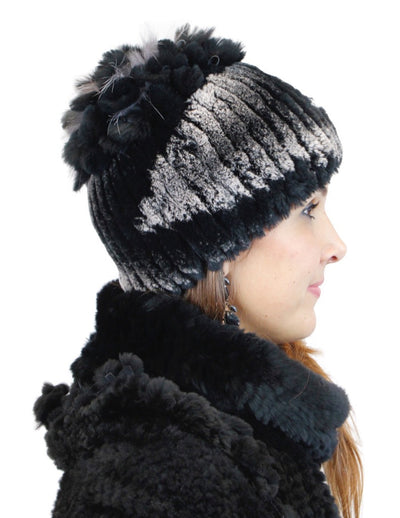 KNITTED REX RABBIT FUR & FOX FUR BEANIE, HAT - from THE REAL FUR DEAL & DAVID APPEL FURS new and pre-owned online fur store!