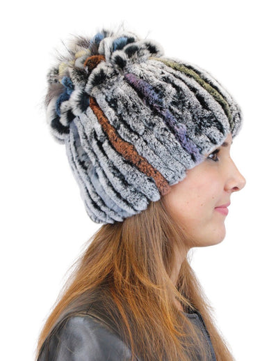 KNITTED REX RABBIT FUR & FOX FUR BEANIE, HAT - from THE REAL FUR DEAL & DAVID APPEL FURS new and pre-owned online fur store!