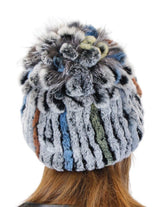 KNITTED REX RABBIT FUR & FOX FUR BEANIE, HAT - from THE REAL FUR DEAL & DAVID APPEL FURS new and pre-owned online fur store!