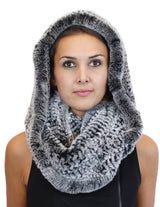 KNITTED REX RABBIT FUR HOODED INFINITY SCARF / NECK WARMER - from THE REAL FUR DEAL & DAVID APPEL FURS new and pre-owned online fur store!