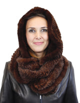 KNITTED REX RABBIT FUR HOODED INFINITY SCARF / NECK WARMER - from THE REAL FUR DEAL & DAVID APPEL FURS new and pre-owned online fur store!