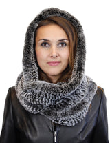 KNITTED REX RABBIT FUR HOODED INFINITY SCARF / NECK WARMER - from THE REAL FUR DEAL & DAVID APPEL FURS new and pre-owned online fur store!