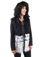 Hooded Black and White Layered Raccoon Fur Vest